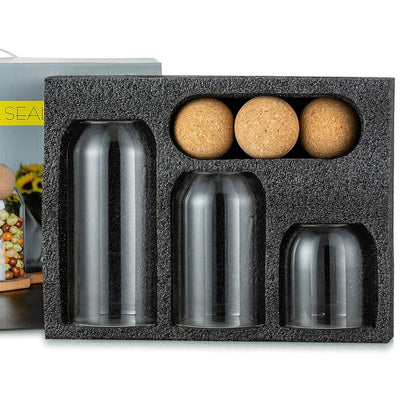 3-Pieces Set Glass Food Storage Jars with Wood Lid Ball