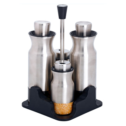 4-Pieces Stainless Steel Salt and Pepper Shakers+Oil and Vinegar Cruets