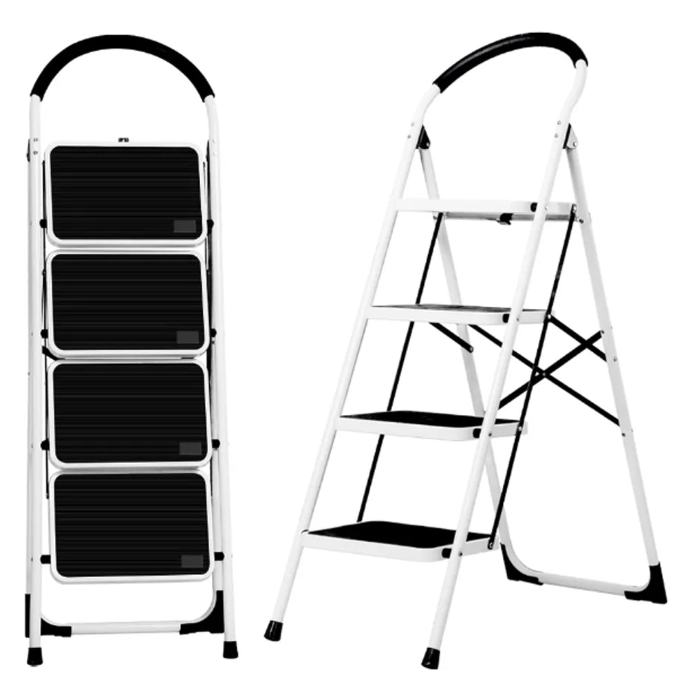 Metal Folding Ladder Handgrip Anti-Slip and Wide Pedal-White