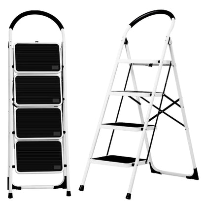 Metal Folding Ladder Handgrip Anti-Slip and Wide Pedal-White
