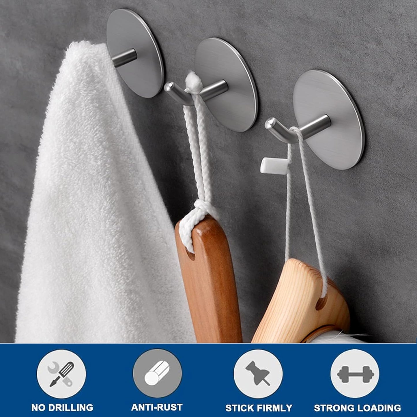 2-Pieces Heavy Duty No Drill Stainless Steel Self Adhesive Hooks 1004-2/5