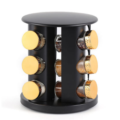 12-Jars Stainless Steel Black Rotating Spice Rack
