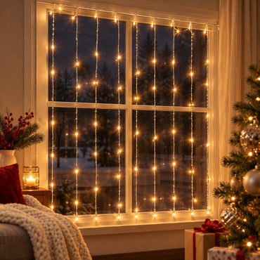Noël 90 LED Warm White Curtain Lights – 2 m × 0.9 m