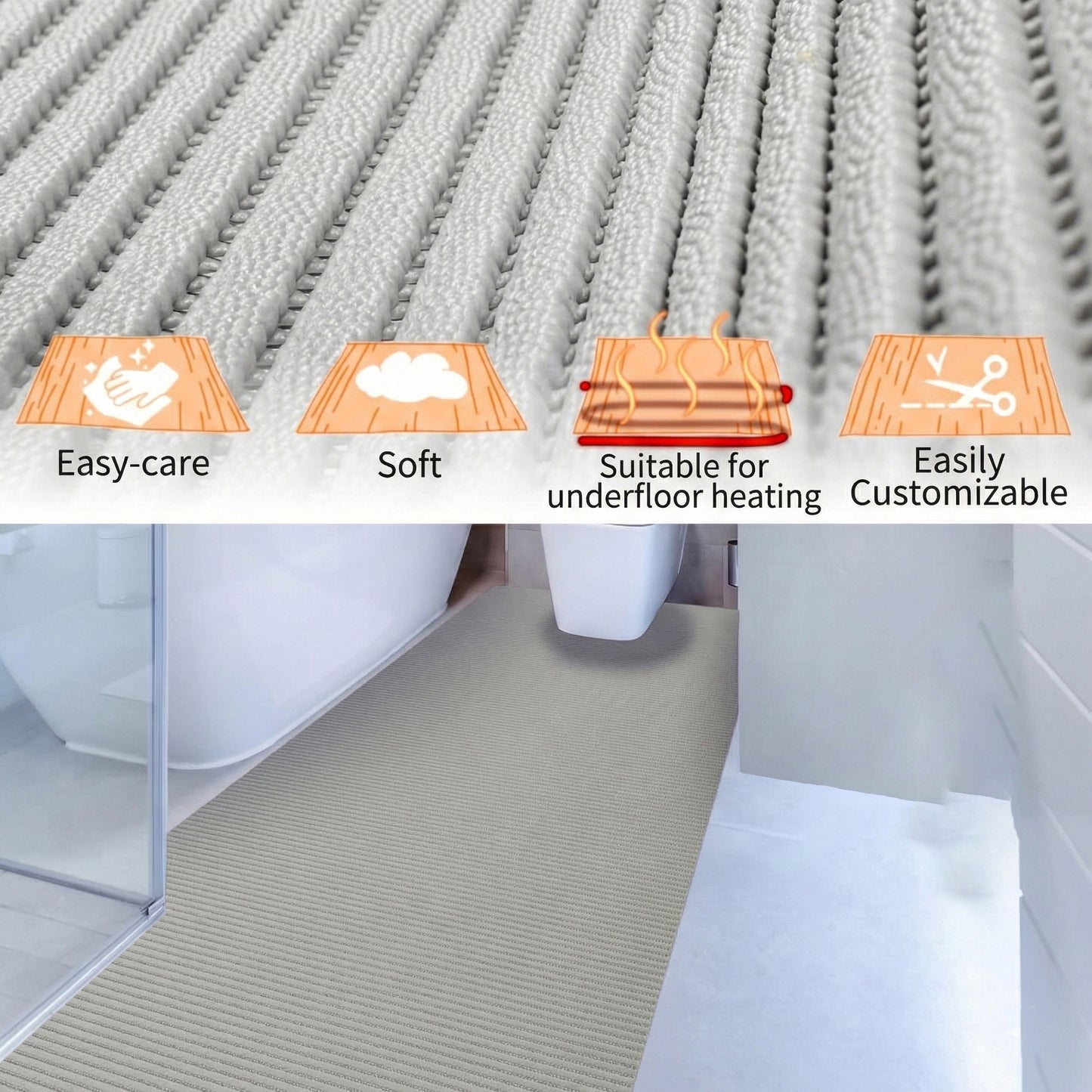 Soft Foam Non Slip Kitchen & Bath Mat ( 65×200-cm ) Plain