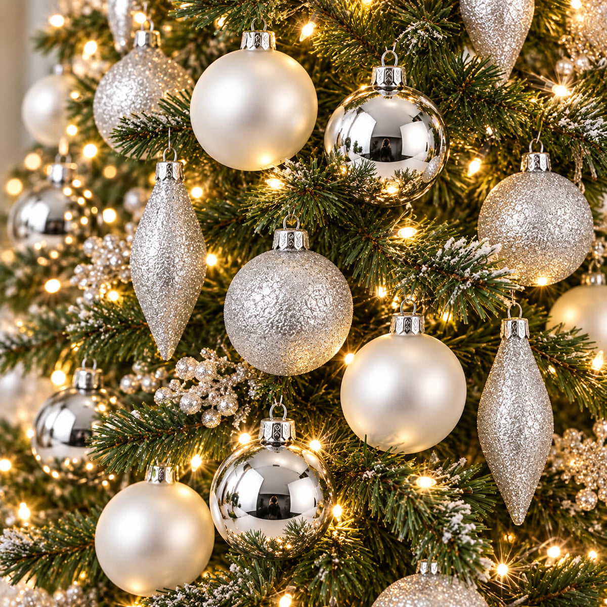 Micasa 39-Piece Glass Christmas Ornament Set – Silver & White