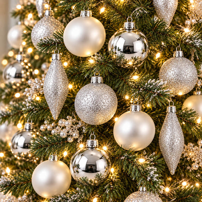 Micasa 39-Piece Glass Christmas Ornament Set – Silver & White