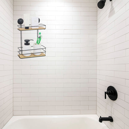 Bath &amp; Kitchen Shelf Suction Cups Metal With Bamboo 37x26x10.5cm