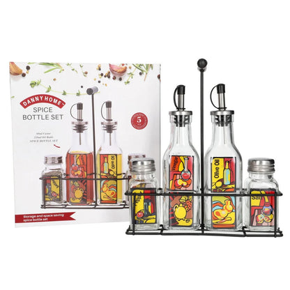 Danny Home Oil & Vinegar/ Salt & Pepper Dispenser Stand 4-pcs set