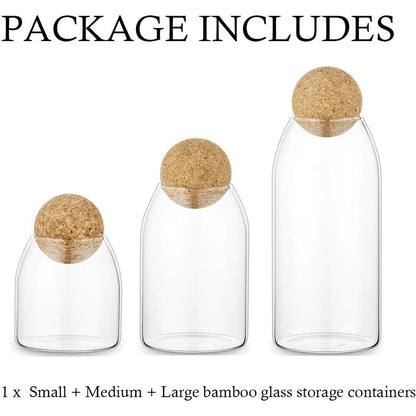 3-Pieces Set Glass Food Storage Jars with Wood Lid Ball
