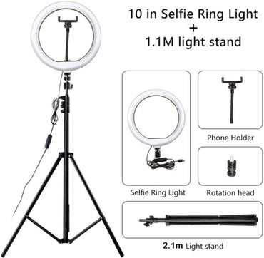 Video Live LED Selfie Ring Light With 2.1m Stand 26cm