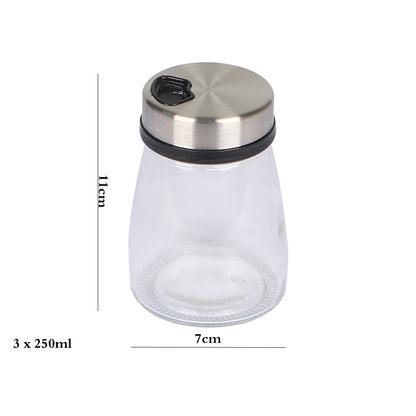 Danny Home 3-Pcs Spices & Salt Glass Jar With Stainless steel lid 250ml