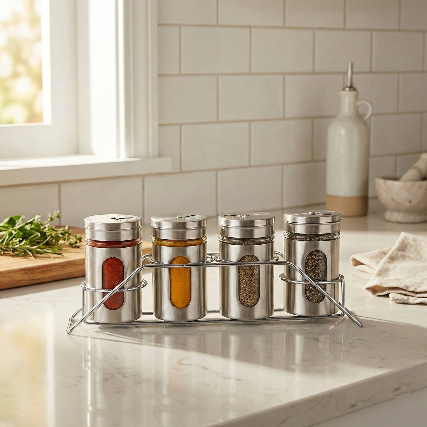 4-Pcs Stainless Steel Glass Spice Rack Set -100ml #CB-TWJ20