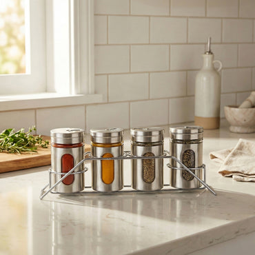 4-Pcs Stainless Steel Glass Spice Rack Set -100ml #CB-TWJ20