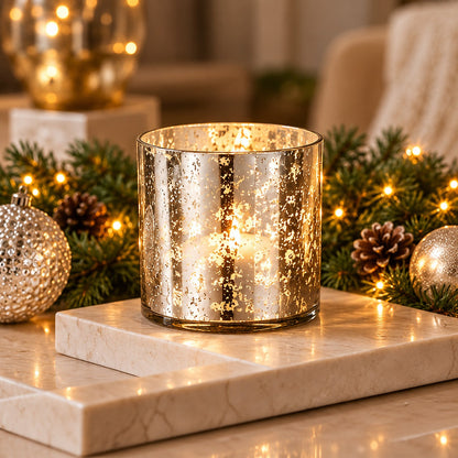Flameless LED Glass Lantern with Real Wax Candle – Gold & Silver