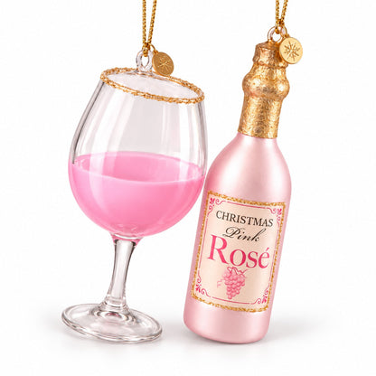 Alpine Lodge Christmas Wine Ornament Set – Pink Rosé / Red Wine