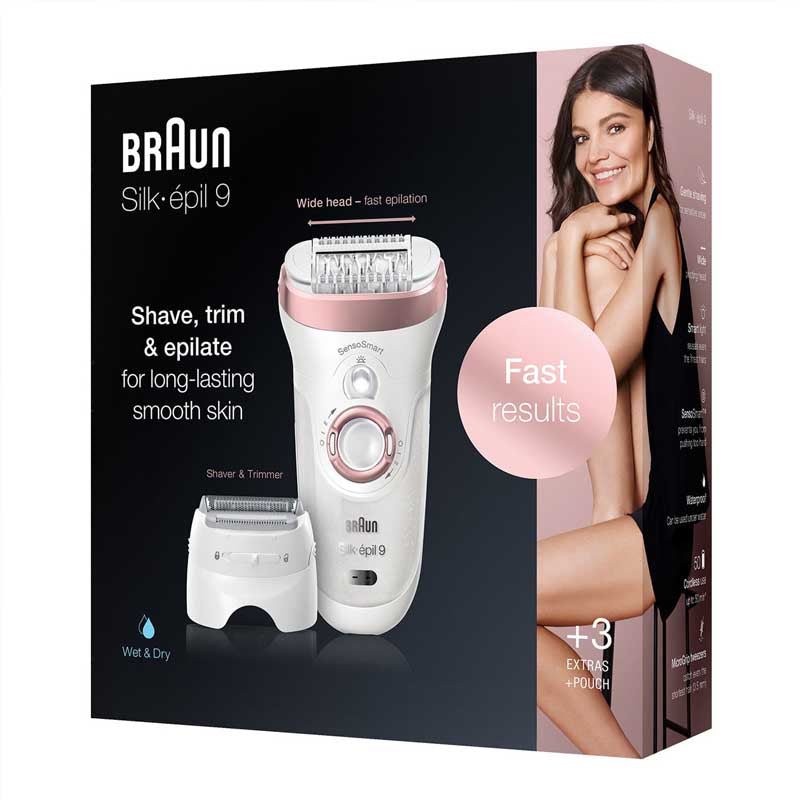 Braun | 9-720 | Silk-epil Wet & Dry epilator with 4 extras including a Shaver Head and a Trimmer Cap