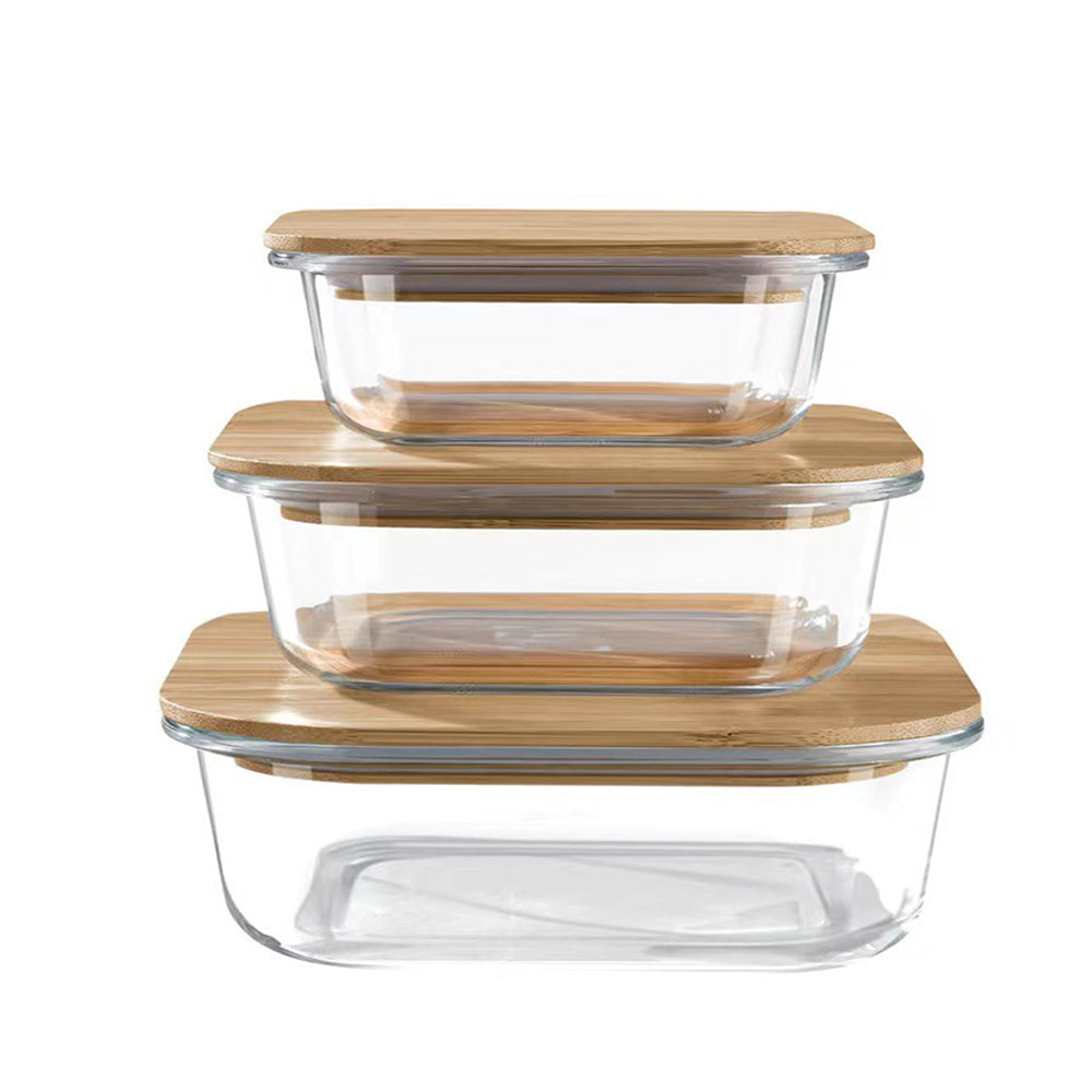 3-Pieces Rectangular Glass Food Storage Containers 370/640/1040ml