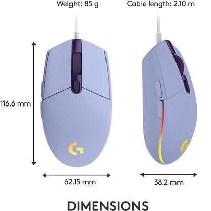 Logitech G203 Lightsync Corded Gmg Mouse Lilac 910-005853