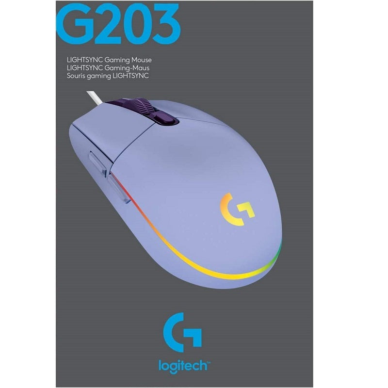 Logitech G203 Lightsync Corded Gmg Mouse Lilac 910-005853