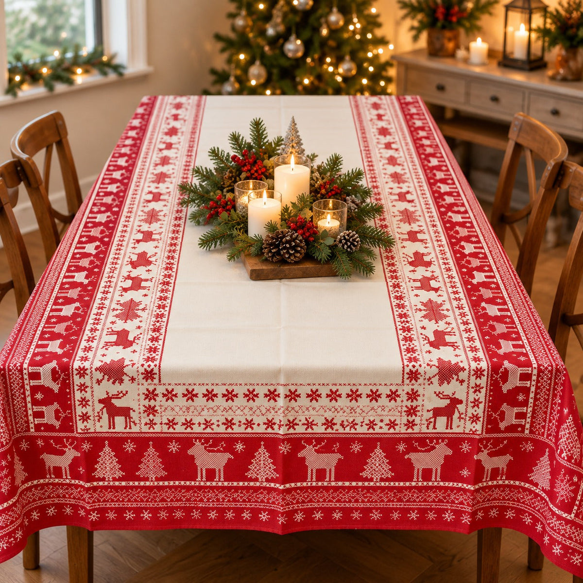 Noël  Cucina & Tavola Nordic Christmas Tablecloth – 138 × 220 cm – Blue or Red