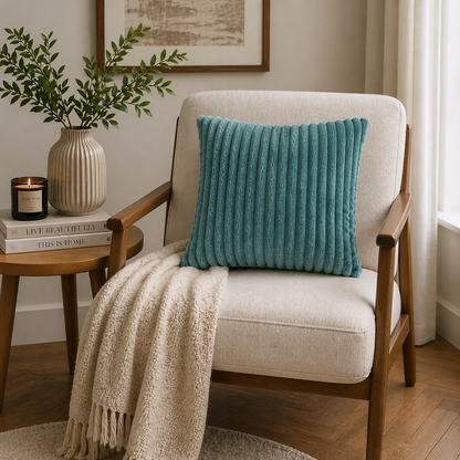 Tiseco Home Studio Cushion - Ribbed Plush Texture - Turquoise