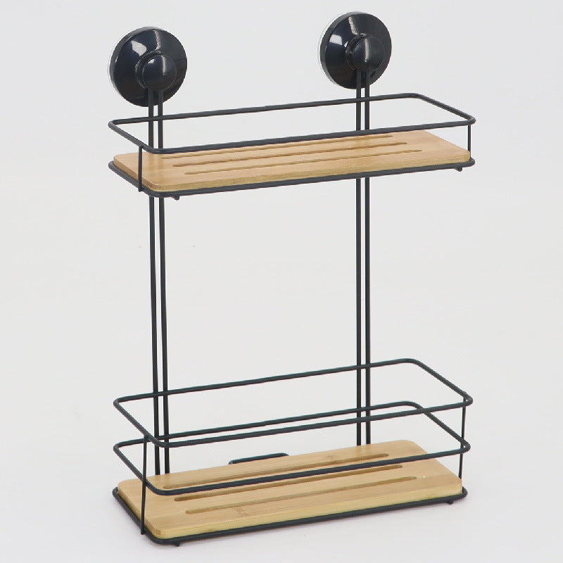 Bath &amp; Kitchen Shelf Suction Cups Metal With Bamboo 37x26x10.5cm