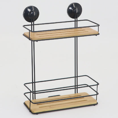 Bath &amp; Kitchen Shelf Suction Cups Metal With Bamboo 37x26x10.5cm