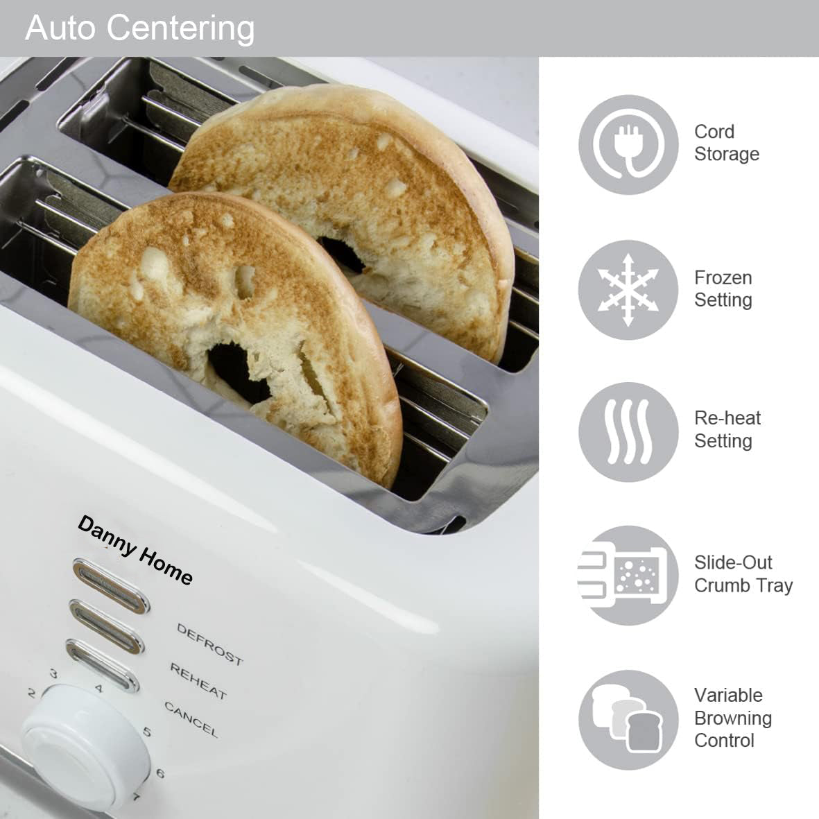 Danny Home White Two Slice Toaster 27cm