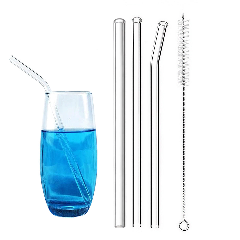 Reusable Glass Straws – Transparent Color Set (3 Pcs + Cleaning Brush)