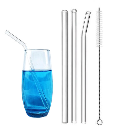 Reusable Glass Straws – Transparent Color Set (3 Pcs + Cleaning Brush)