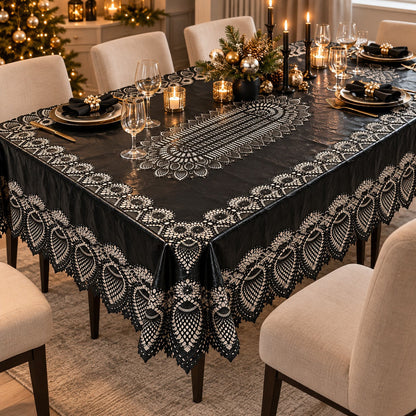 Noël Black Lace Tablecloth – 152 × 264 cm