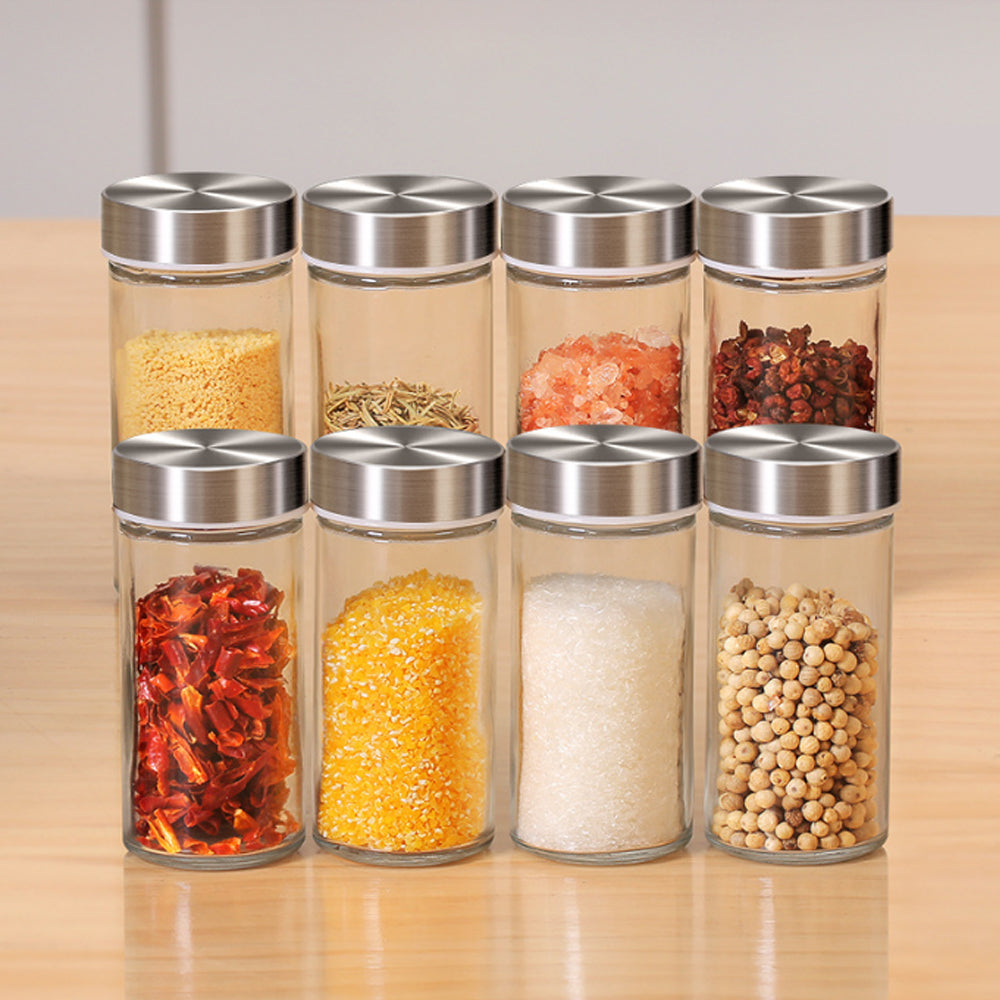 8-JARS 100ML Stainless Steel Rotating Seasoning Spice Jar Set