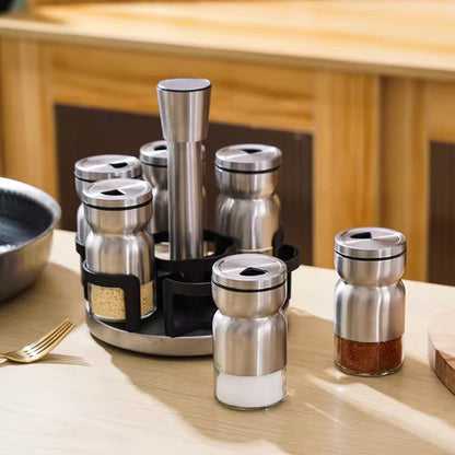 6-Pieces Rotating Stainless Steel Spices Jar Set