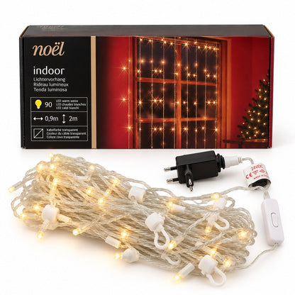 Noël 90 LED Warm White Curtain Lights – 2 m × 0.9 m
