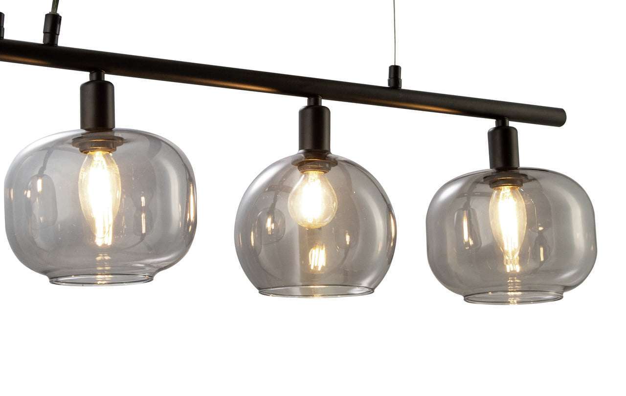 Nino Germany Ella 4-Light Pendant Lamp – Black Metal Hanging Light with Globe Glass Shades