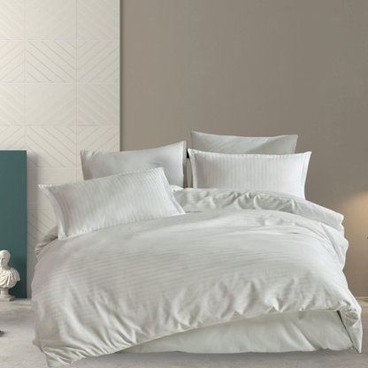 Creme Stripe Satin Cotton Duvet Cover Set 240 TC