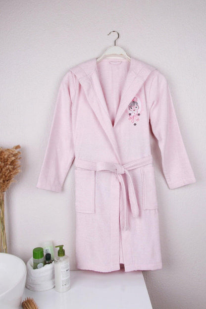 Teenage 100% Cotton Embroidered Hooded Girl's Bathrobe