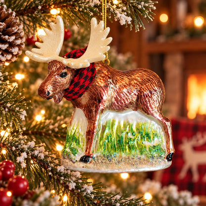 Alpine Lodge Glass Moose Christmas Hanging Ornament