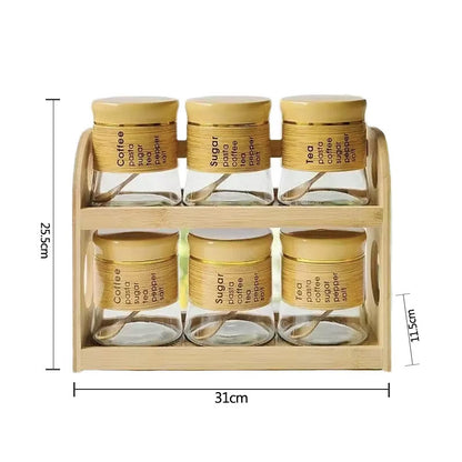 Bamboo Spice Rack Set with 6 Glass Jars Plastic Lid – 400ml #CB-TWJ45