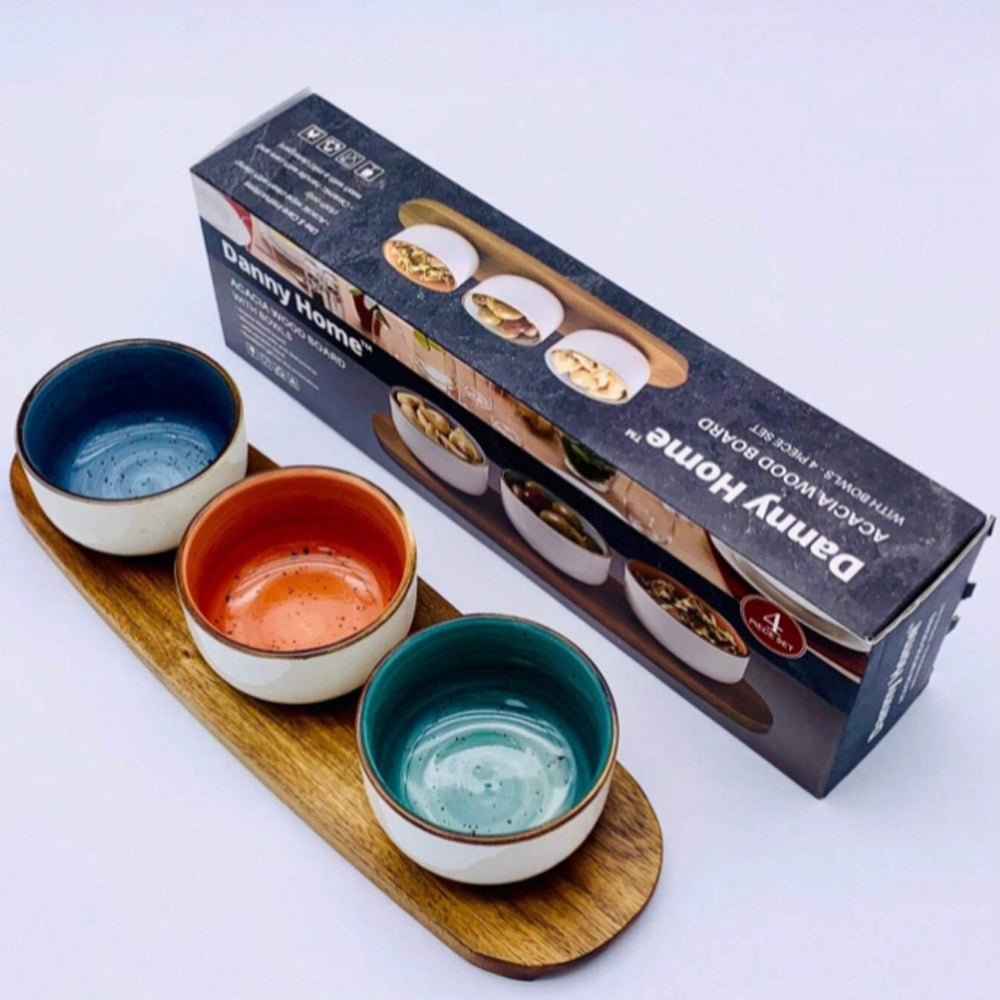 Danny Home Acacia Wood Board With Sauce Bowls