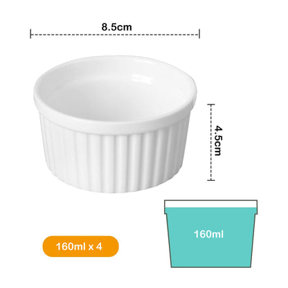 Danny Home 4-Pcs Mini Ramekins 160ml Small Ceramic Bowls for Dips, Souffle, Creme Brulee, and Baking
