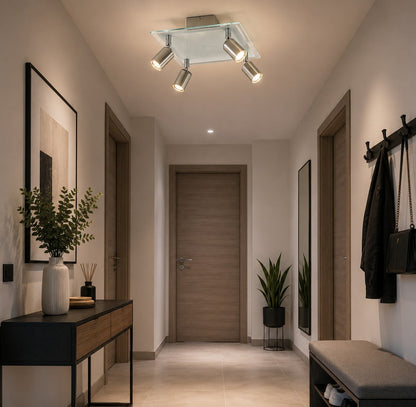 Micasa SHIDO II 4-Light LED Ceiling Spotlight 26 cm – Satin Nickel | Adjustable GU10 Spotlights