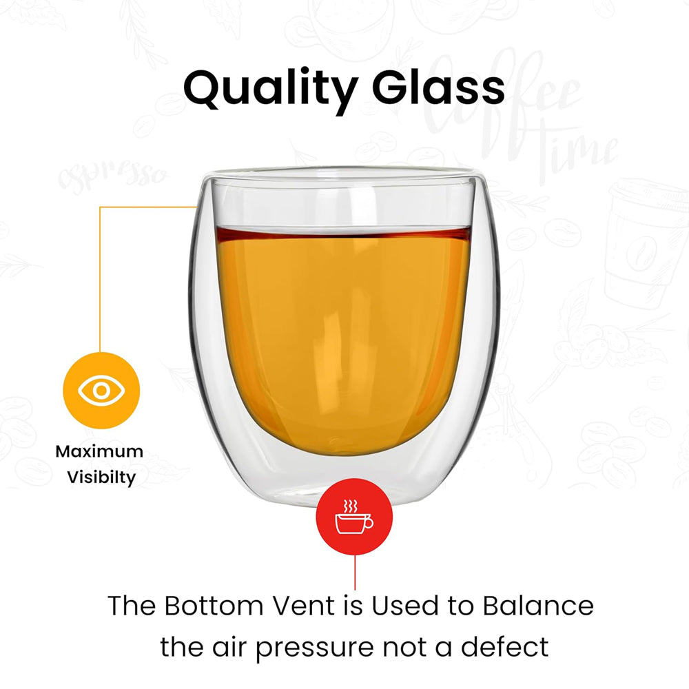 6-Pcs Double Wall Borosilicate Glass Espresso Cup Set Heat-resistant 80ml