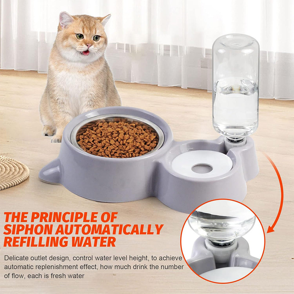 Double Pet Bowls with Automatic Water Dispenser