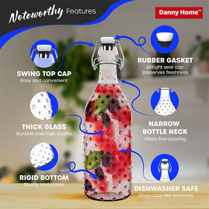 Danny Home Essentials Glass Airtight Water Bottle, 1 Ltr, 12 Pieces