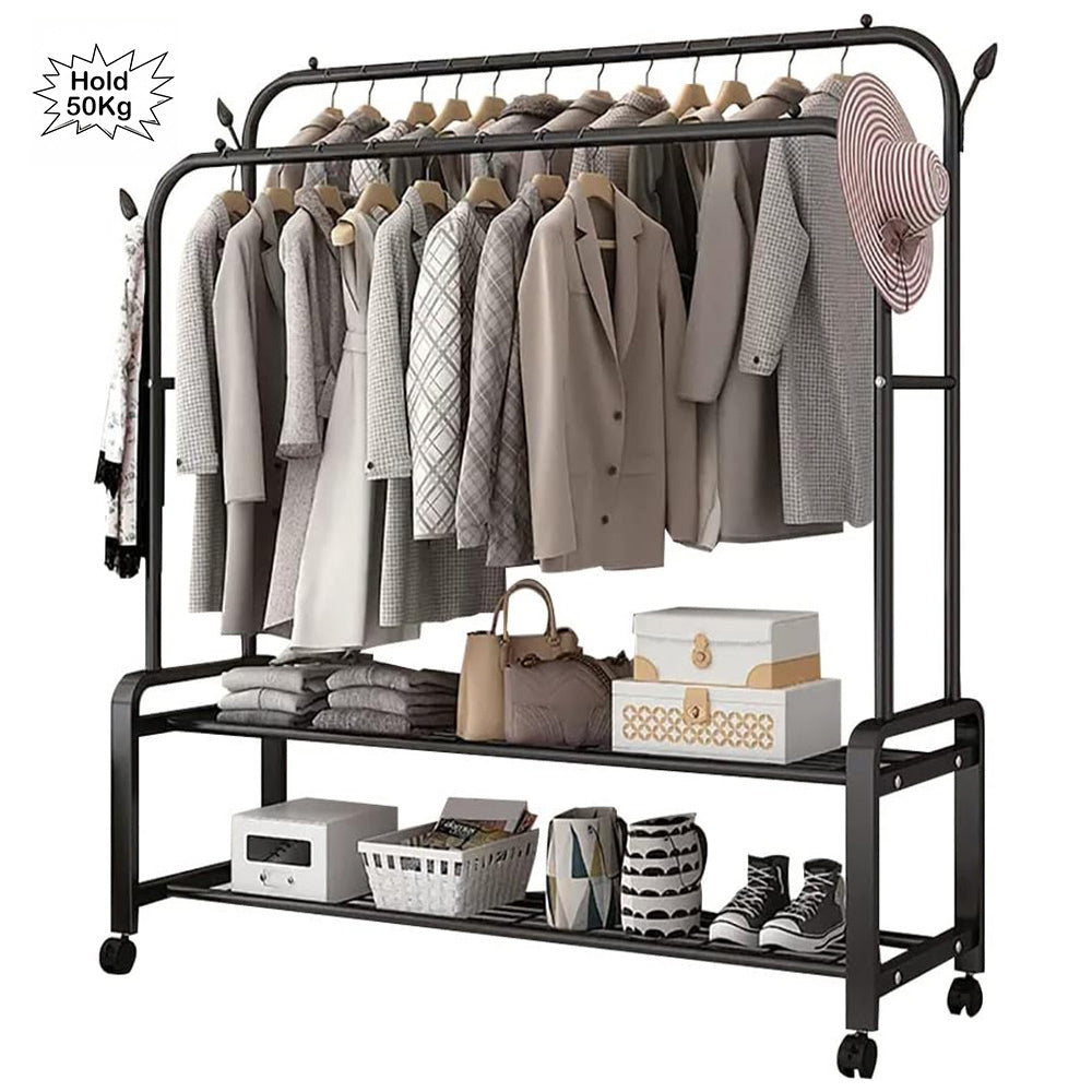 Clothing Hanger Stand, 2 Clothes Rail, 2 Storage shelf