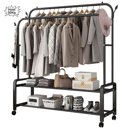 Clothing Hanger Stand, 2 Clothes Rail, 2 Storage shelf