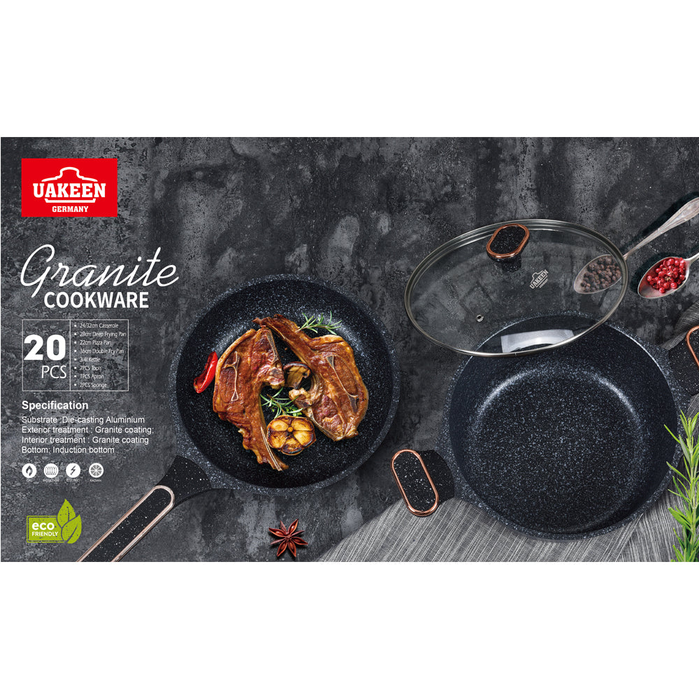 UAKEEN 20 pieces set Granite Non Stick Coating 100%