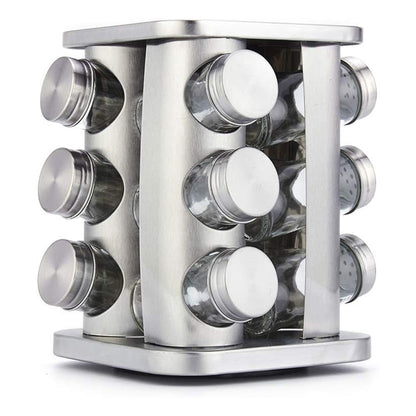 12-JARS 100ML Stainless Steel Rotating Seasoning Spice Jar Set