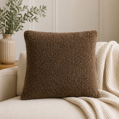 Tiseco Home Studio Cushion - Soft Teddy Plush Fabric - Brown